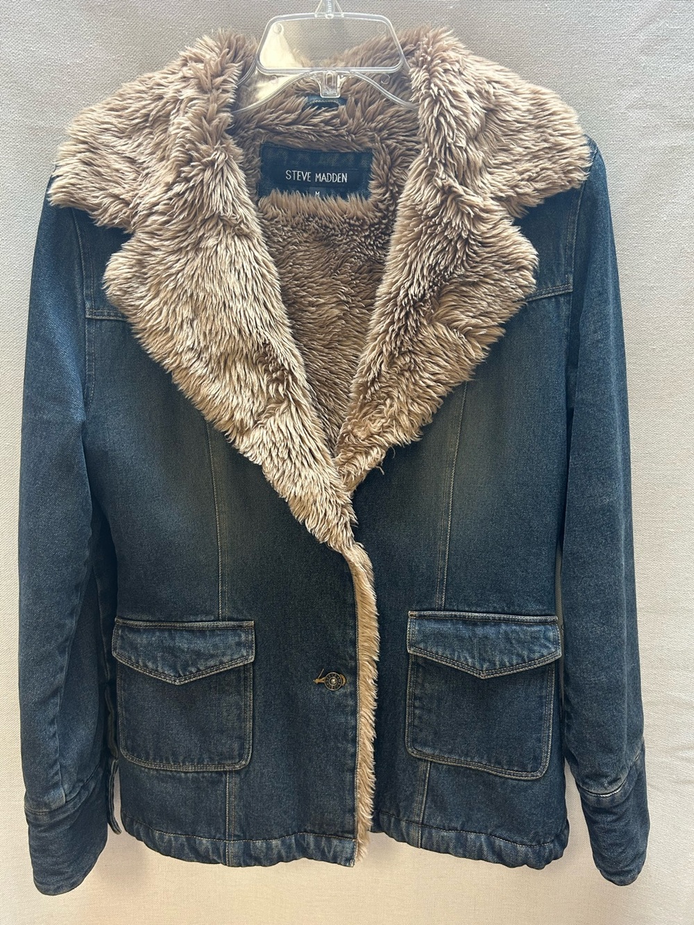 STEVE MADDEN DENIM JACKET FAUX FUR LINED MEDIUM EXCELLENT CONDITION